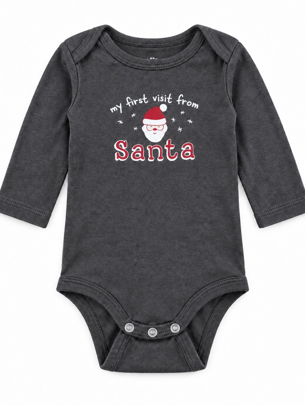 Joe Fresh Charcoal Long-Sleeve One-Piece Bodysuit with Santa Graphic